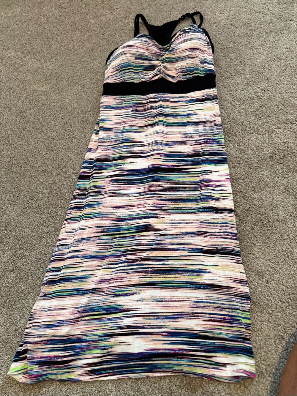 Dakini Multicolor Striped Jersey Dress with Black Accents- built in bra